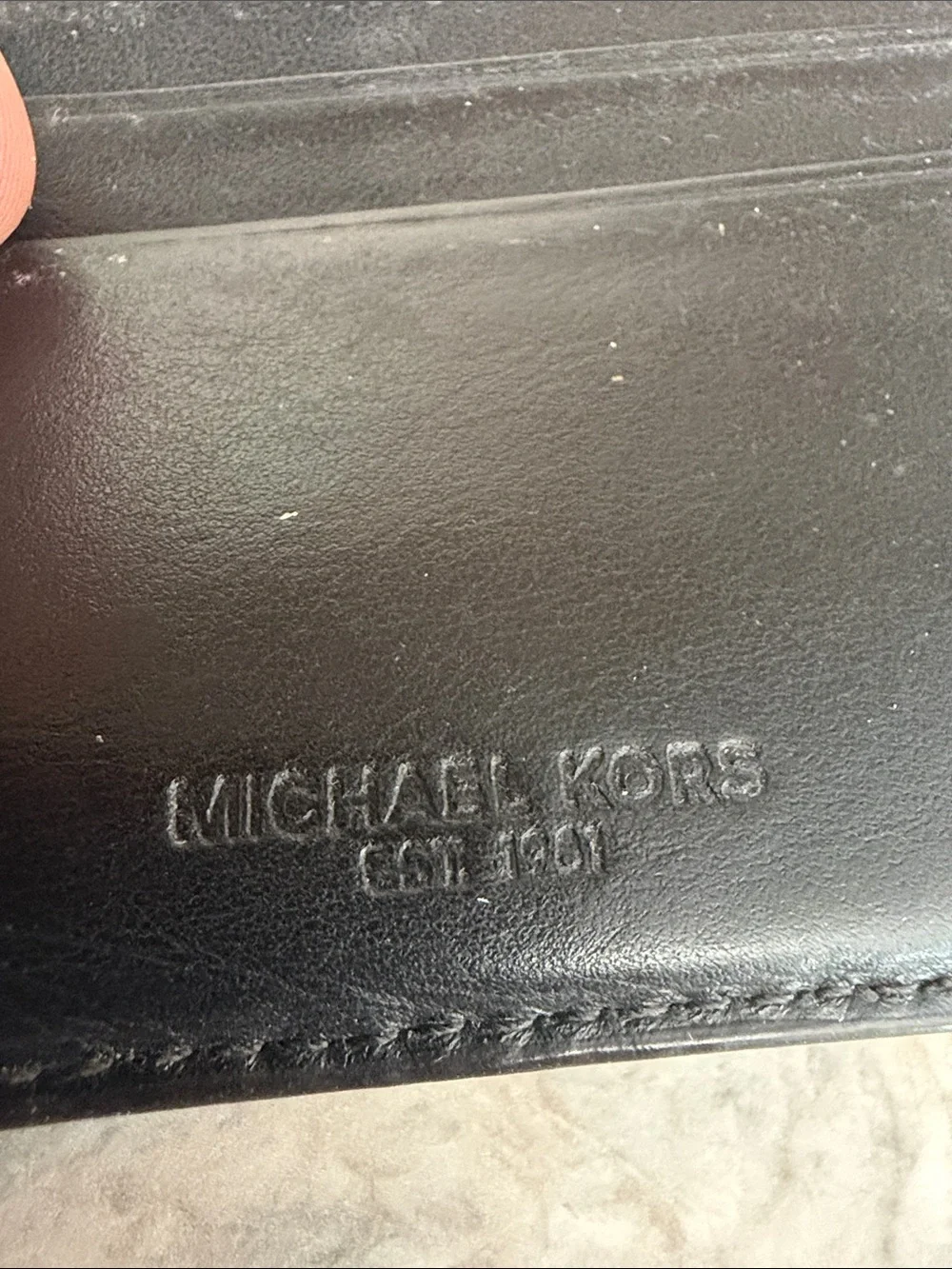 MK Men's Black Leather Bi-Fold Wallet - Unbranded